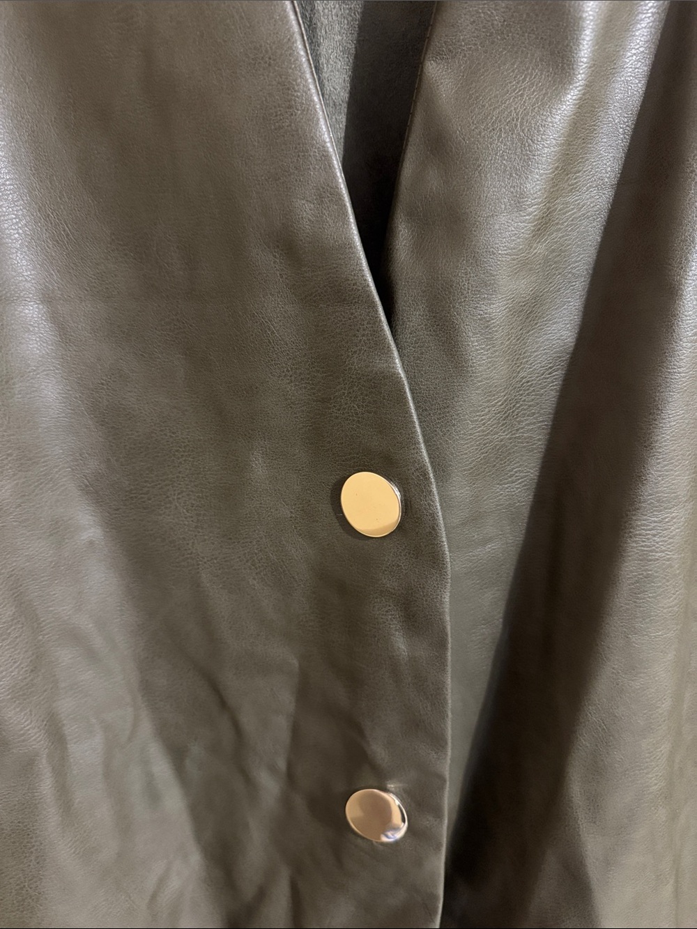 Zara Olive Green Faux Leather V-Neck Dress with Ruffle Hem - Picture 3 of 5